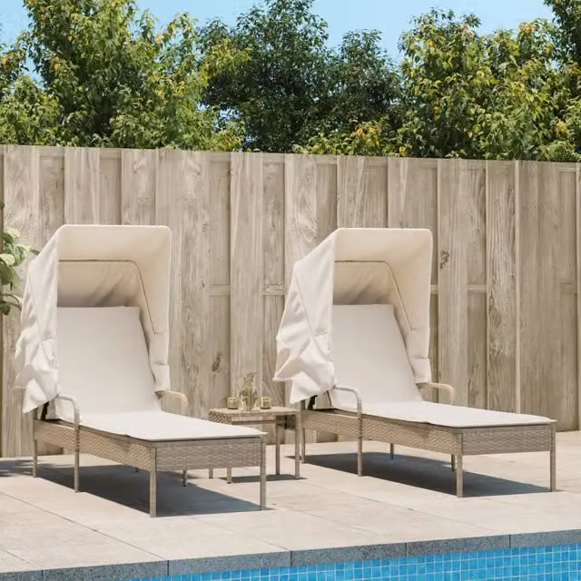 Lettini Prendisole 2 pz con Baldacchino e Tavolino Polyrattan 3261573