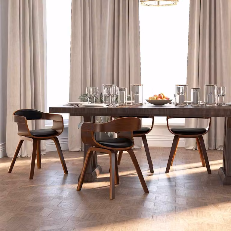 Set di 4 sedie da pranzo vidaXL in legno curvato e similpelle nera per cucina e sala da pranzo