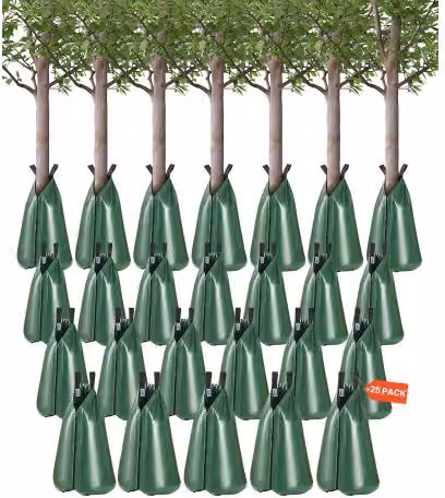 Set di 25 sacchetti per irrigazione alberi VEVOR verdi in PVC, ricaricabili con rilascio lento da 5-9 ore, capacità 75,7 l