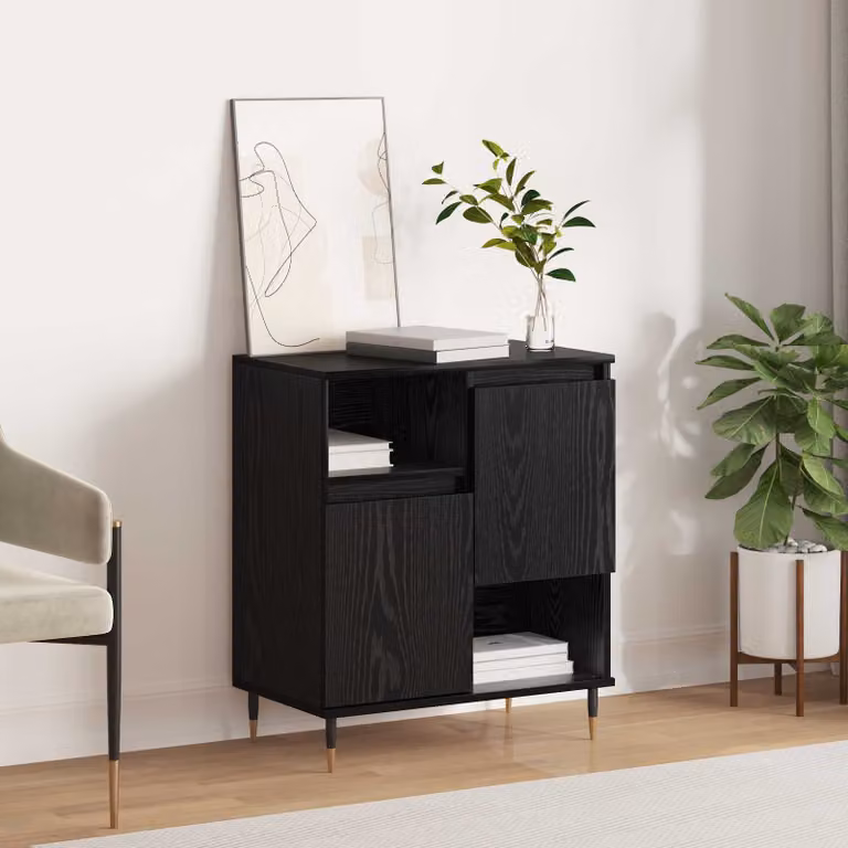 Credenza moderna vidaXL in nero con vani porta media, L: 60 cm, P: 35 cm, H: 70 cm
