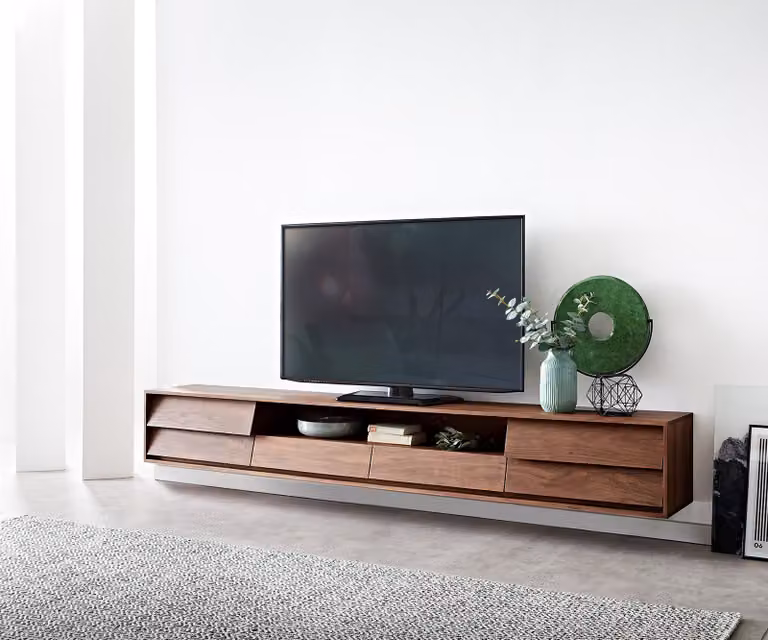 DELIFE Mobile basso Eloi 240x35 cm Acacia marrone 2 ante 2 cassetti sospeso