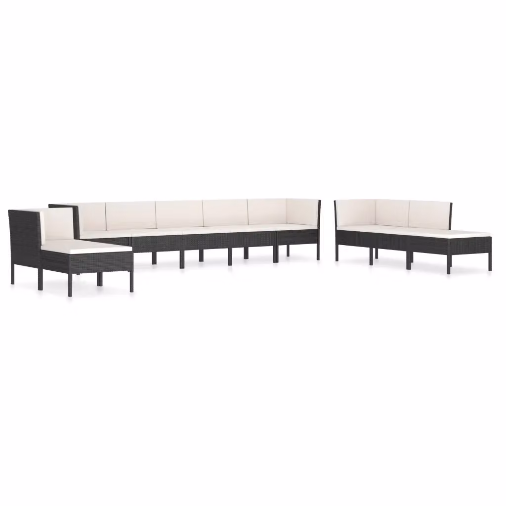 Set di Divani da Giardino vidaXL in Polyrattan con Cuscini, Design Moderno a L, Colore Nero e Bianco – 2