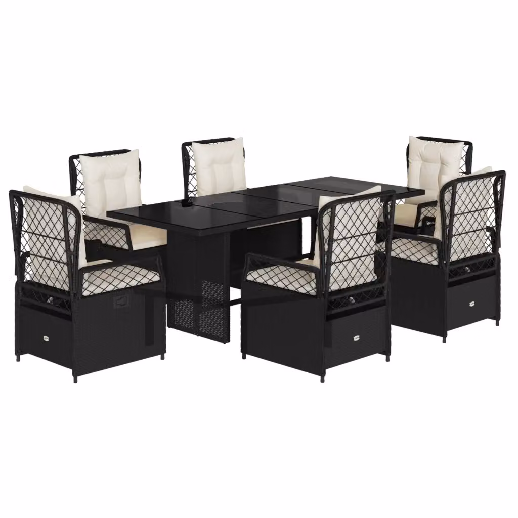 vidaXL Set da Pranzo da Giardino 7 pz in Polyrattan Nero con Piano in Vetro – 2