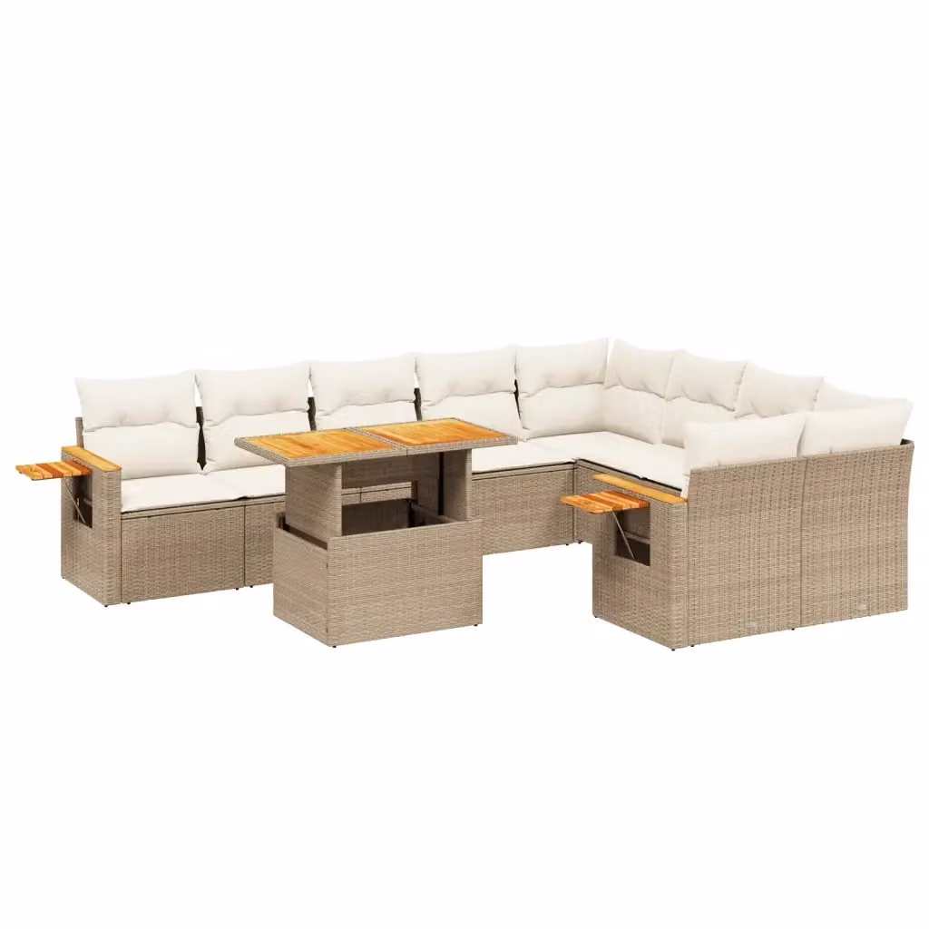 Set Divano da Giardino a L VIDAXL in Polyrattan con 10 Cuscini Beige – 2
