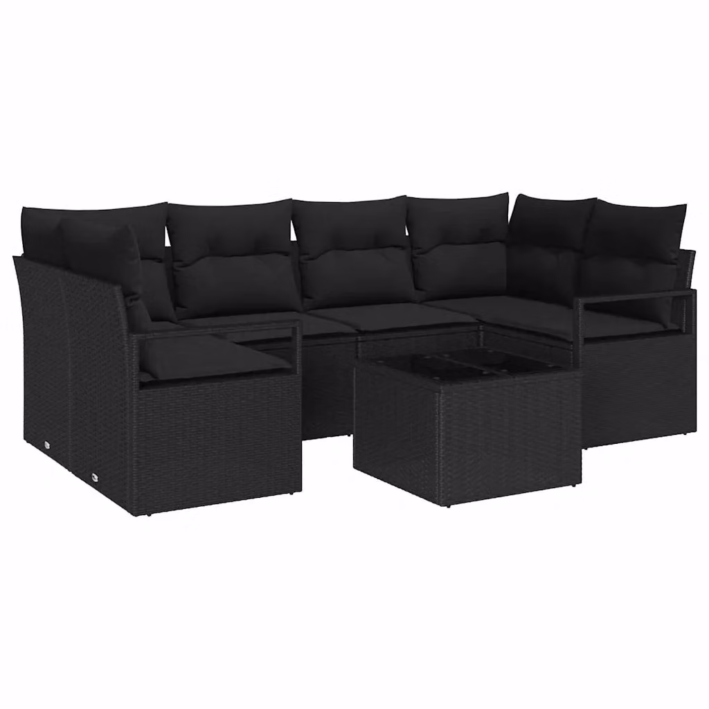 Set Divano da Giardino vidaXL a Forma di L in Polyrattan Nero con Tavolino e Cuscini per 6-7 Persone – 2