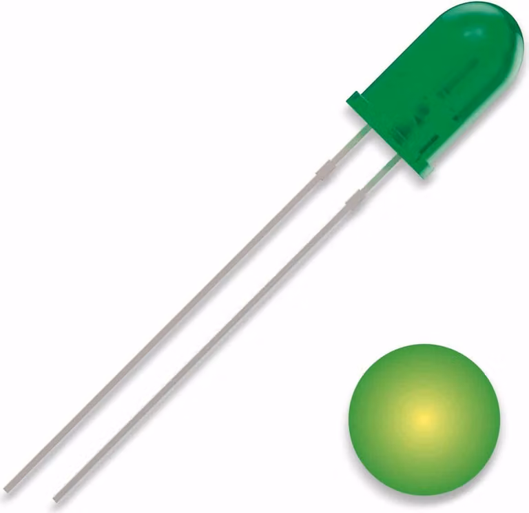 QUADRIOS LED, 5 mm, colore luce: giallo-verde, colore alloggiamento: verde diffuso, 700 mcd, 569 nm, 2,54 mm