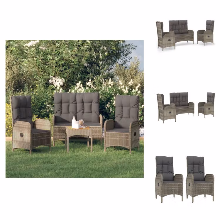 vidaXL Set da pranzo da giardino 3 pezzi con cuscini in poly rattan grigio - Set di mobili da giardino