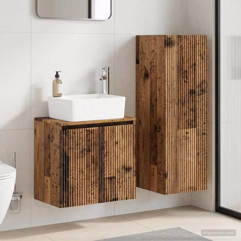 Set di mobili per il bagno vidaXL in legno marrone con base e pensile, stile moderno, L/P/H: 33 x 34,5 x 100 cm