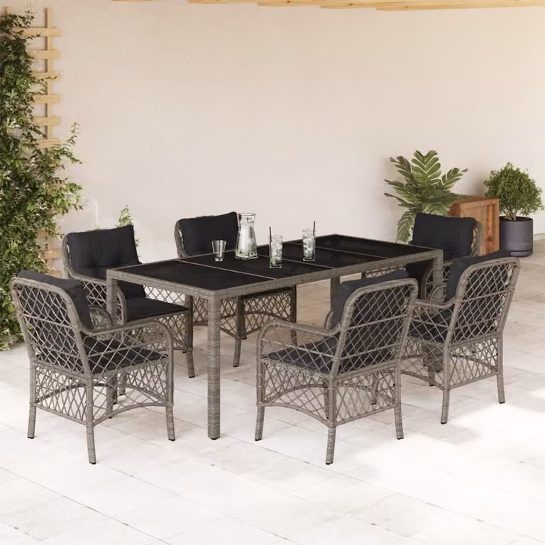 Maison Exclusive - Set da Pranzo da Giardino 7 pz con Cuscini in Polyrattan Grigio