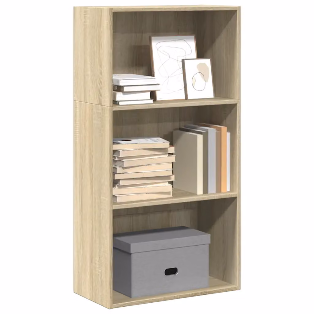 Libreria moderna vidaXL in legno MDF color rovere, con pannello posteriore, da appendere a parete, L 60 cm x P 30 cm x H 114 cm