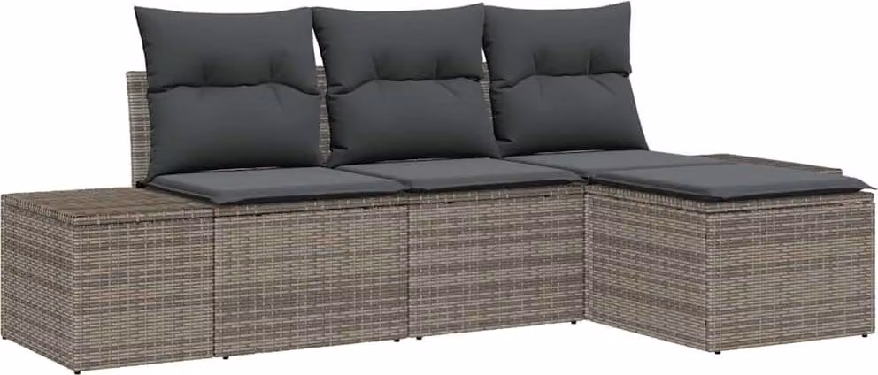 Set Divano da Giardino con cuscino 4 pcs Grigio polyrattan