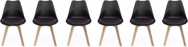 Set di 6 sedie scandinave Sweeek imbottite in tessuto nero con gambe in legno di faggio per sala da pranzo e cucina