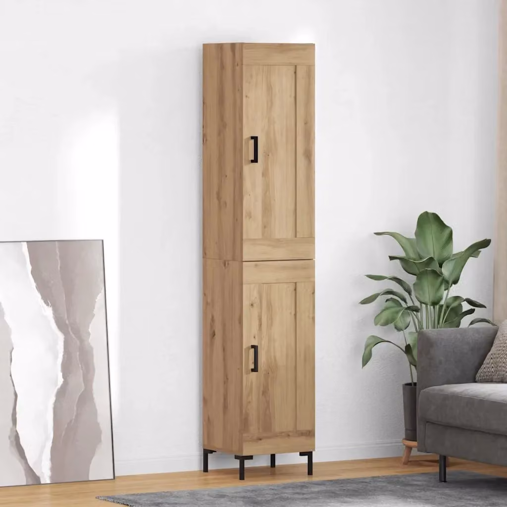 Credenza Buffet da pranzo in Rovere artigianale con dettagli in metallo, colore marrone, L/P/H: 34,5 x 34 x 180 cm – 2