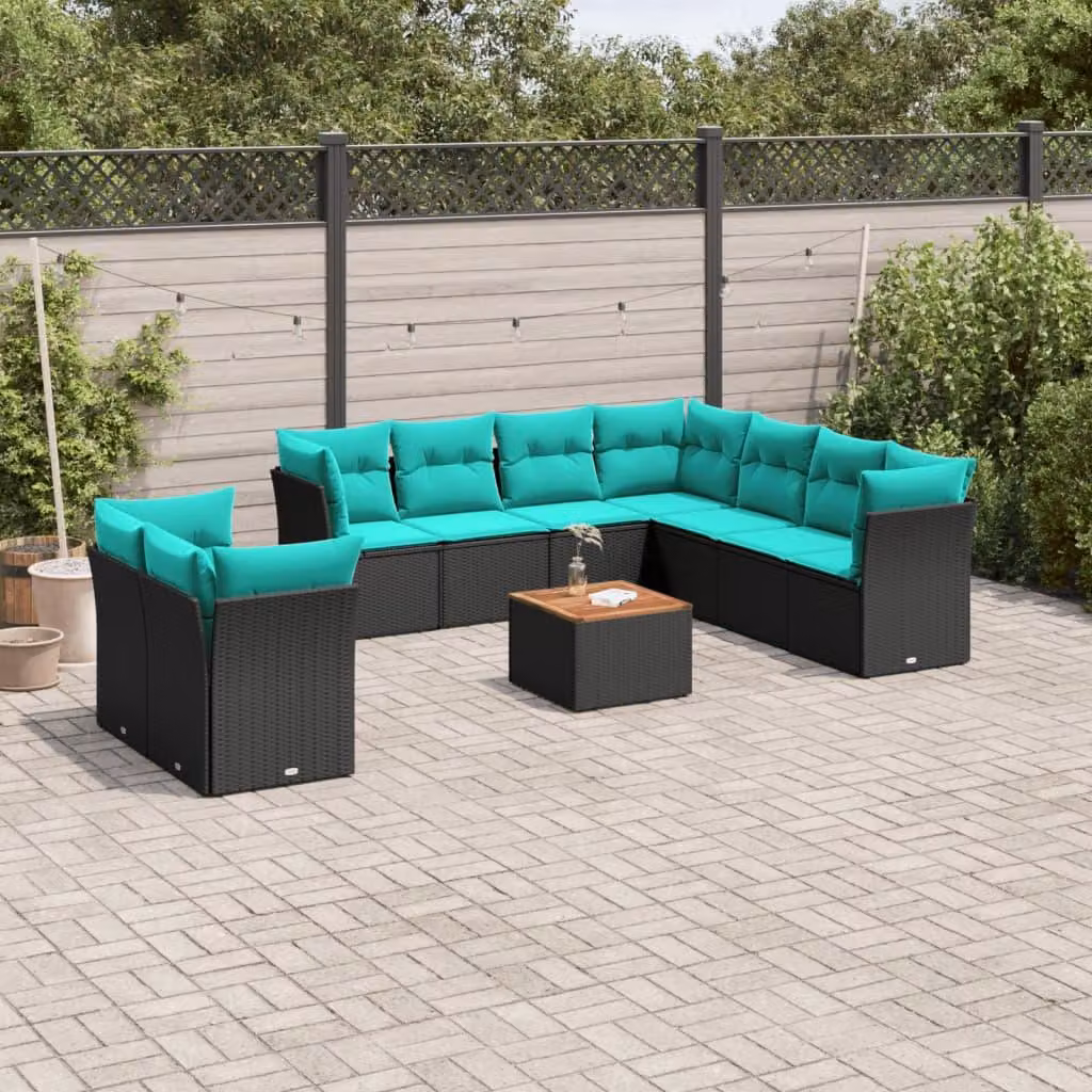 Maison Exclusive - Set da giardino 11 pezzi con cuscini in poly rattan nero