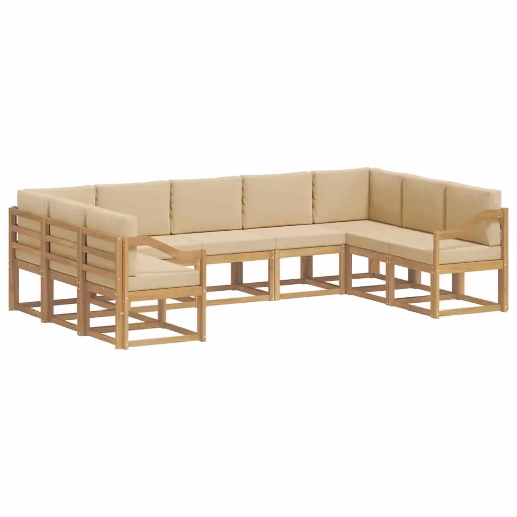 Set di divani da esterno a L vidaXL in legno di acacia con cuscini, Bianco e Beige – 2