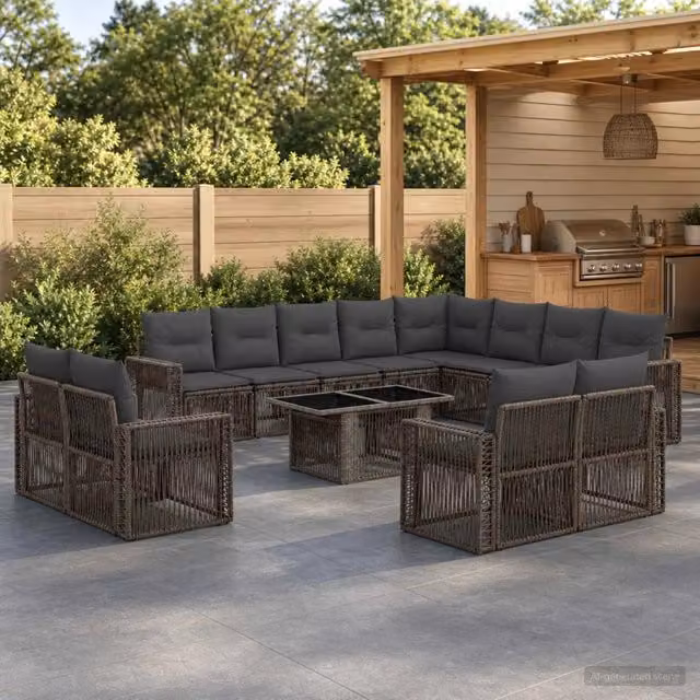 Set Divano da Giardino vidaXL in Polyrattan Grigio con Tavolino e Cuscini a Forma a U