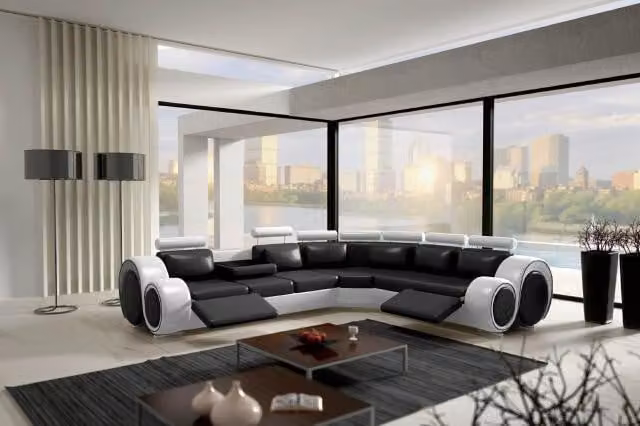 Ledersofa Eck Leder Sofa USB Wohnlandschaft Polster Garnitur Schwarz Weiß