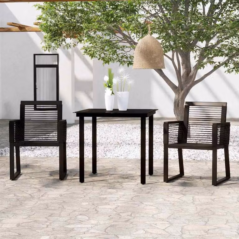 Set Mobili da Pranzo per Giardino 3 Pezzi vidaXL in Acciaio Nero e Vetro