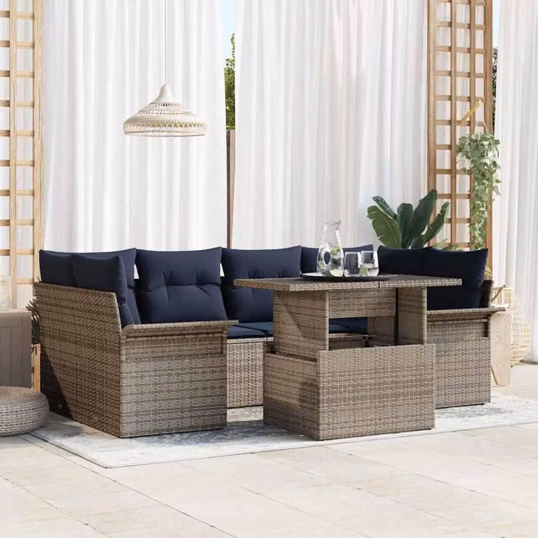 Maison Exclusive - Set da giardino composto da 7 pezzi. Colore: grigio. Materiale: rattan sintetico