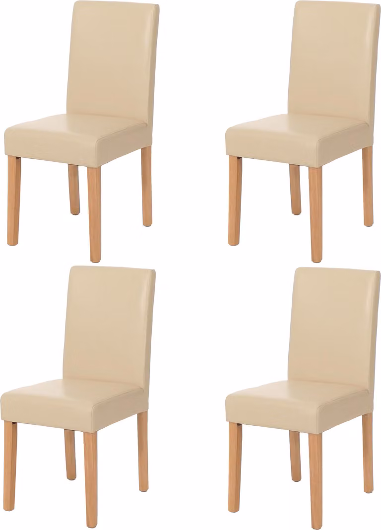 set di 4 sedie per sala da pranzo Sedia da cucina Littau ~ pelle, gambe color crema chiaro