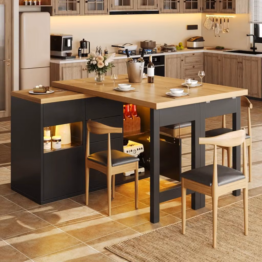 Isola da cucina girevole REDOM in MDF e metallo nero con LED RGB, L/P/H: 120-197 x 40 x 73.8 cm – 2