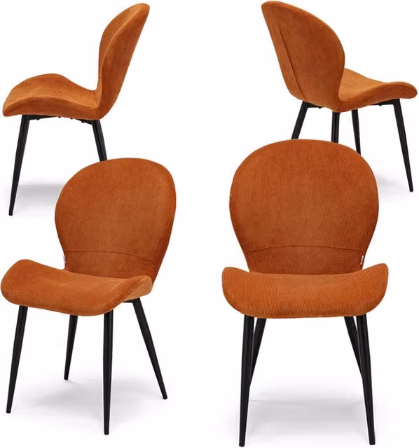 Set 4 sedie imbottite per sala da pranzo AISHA, design moderno, gambe coniche robuste in metallo, rivestimento in tessuto idrorepellente morbido al tatto colore Ruggine