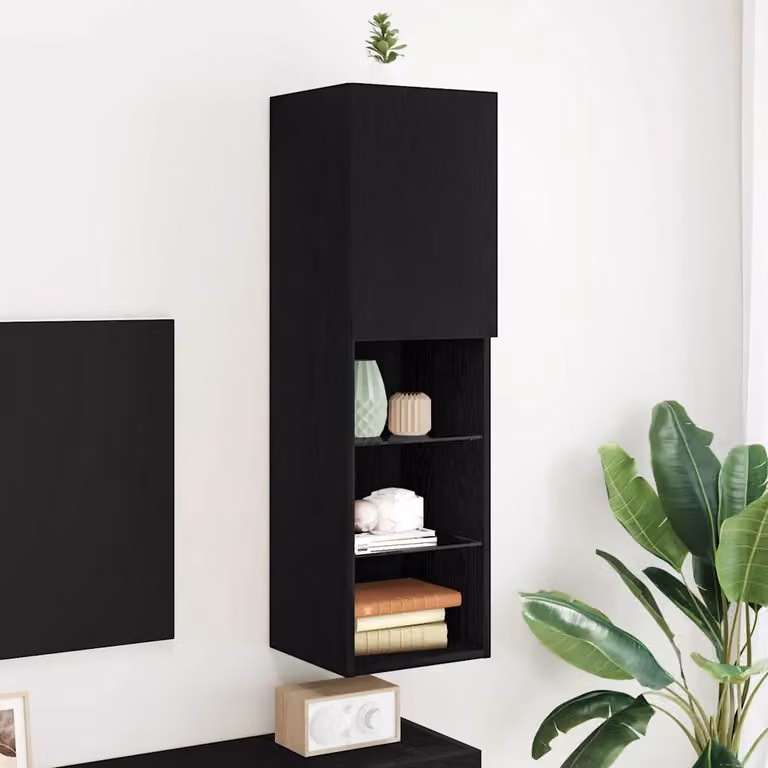 Set mobile TV moderno vidaXL in Rovere Nero e Nero, L 30,5 cm x P 30 cm x H 102 cm