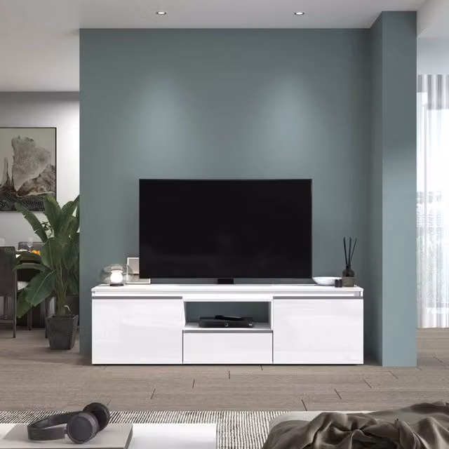 WHOUS Mobile porta tv Magic a 2 ante e 1 cassetto bianco lucido 180x40x50 cm
