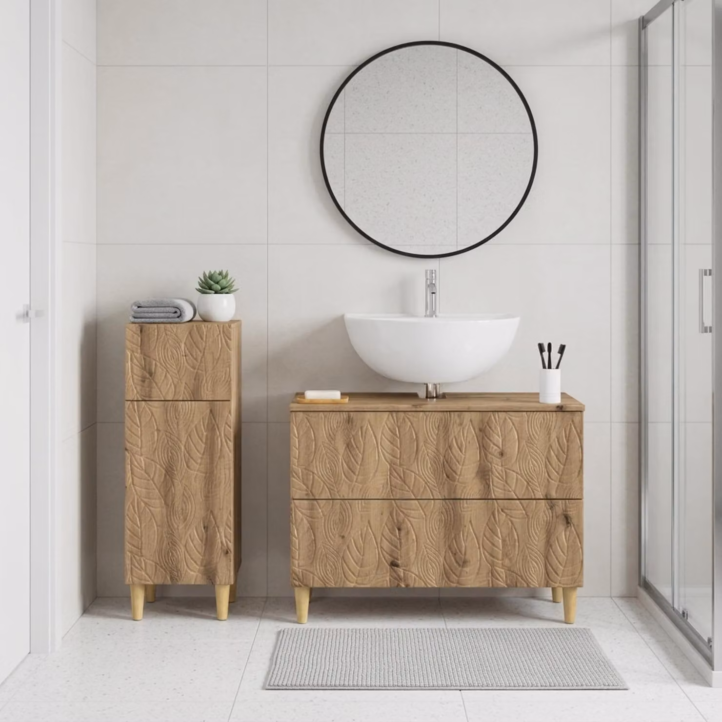 Set di mobili da bagno vidaXL DELFT composto da 2 pezzi in legno color marrone con base lavabo e mobiletto laterale moderno