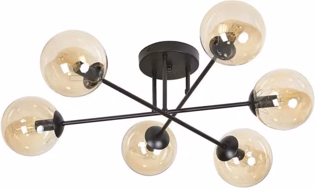 Plafoniera Emibig Brendi in metallo e vetro nera e marrone con 6 lampadine E14, diametro 75 cm