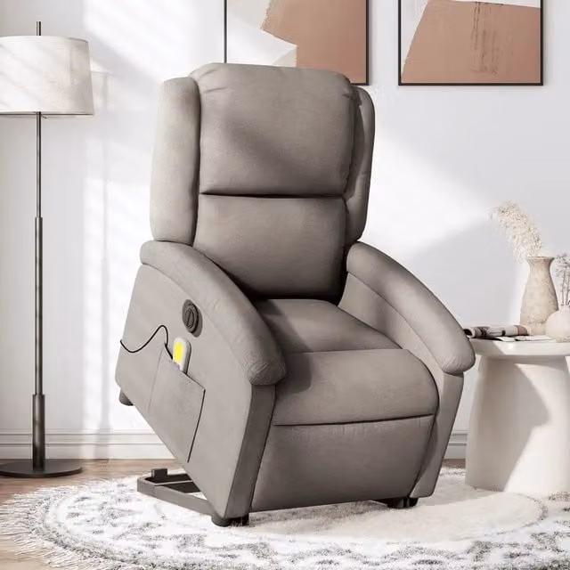 Poltrona Alzapersona Elettrica con Massaggio vidaXL in Tessuto Beige e Grigio per Senior