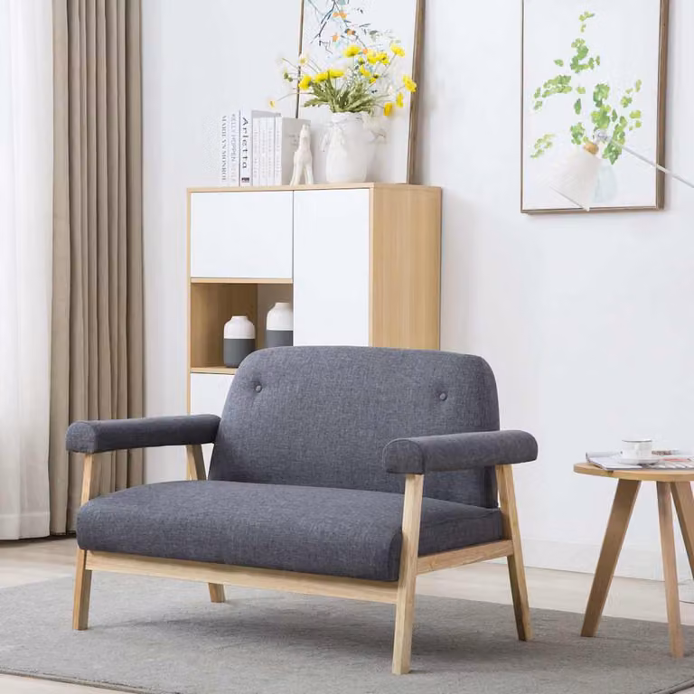 vidaXL Divano a 2 Posti Moderno in Tessuto Grigio con Struttura in Legno Solido