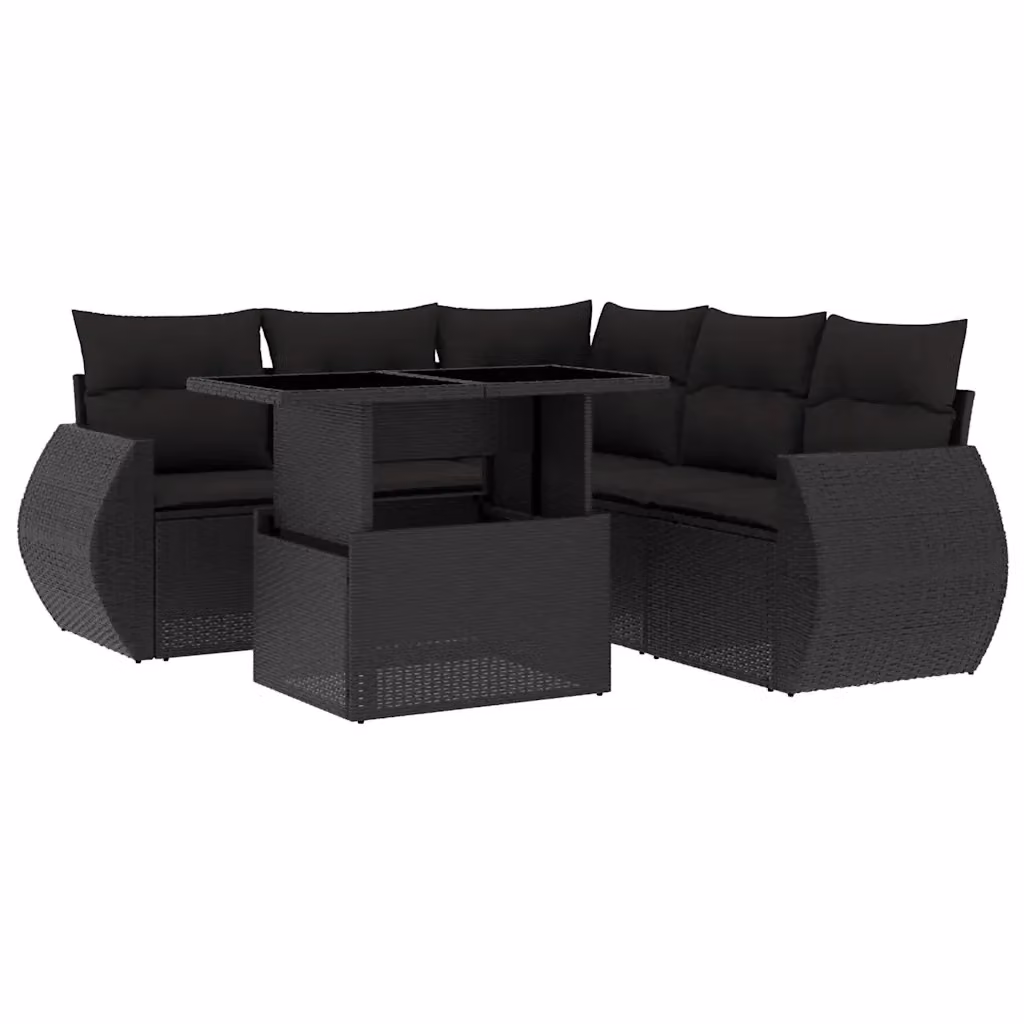 Set Divano da Giardino a L vidaXL 6 pz con Cuscini Nero in Polyrattan e Acciaio – 2