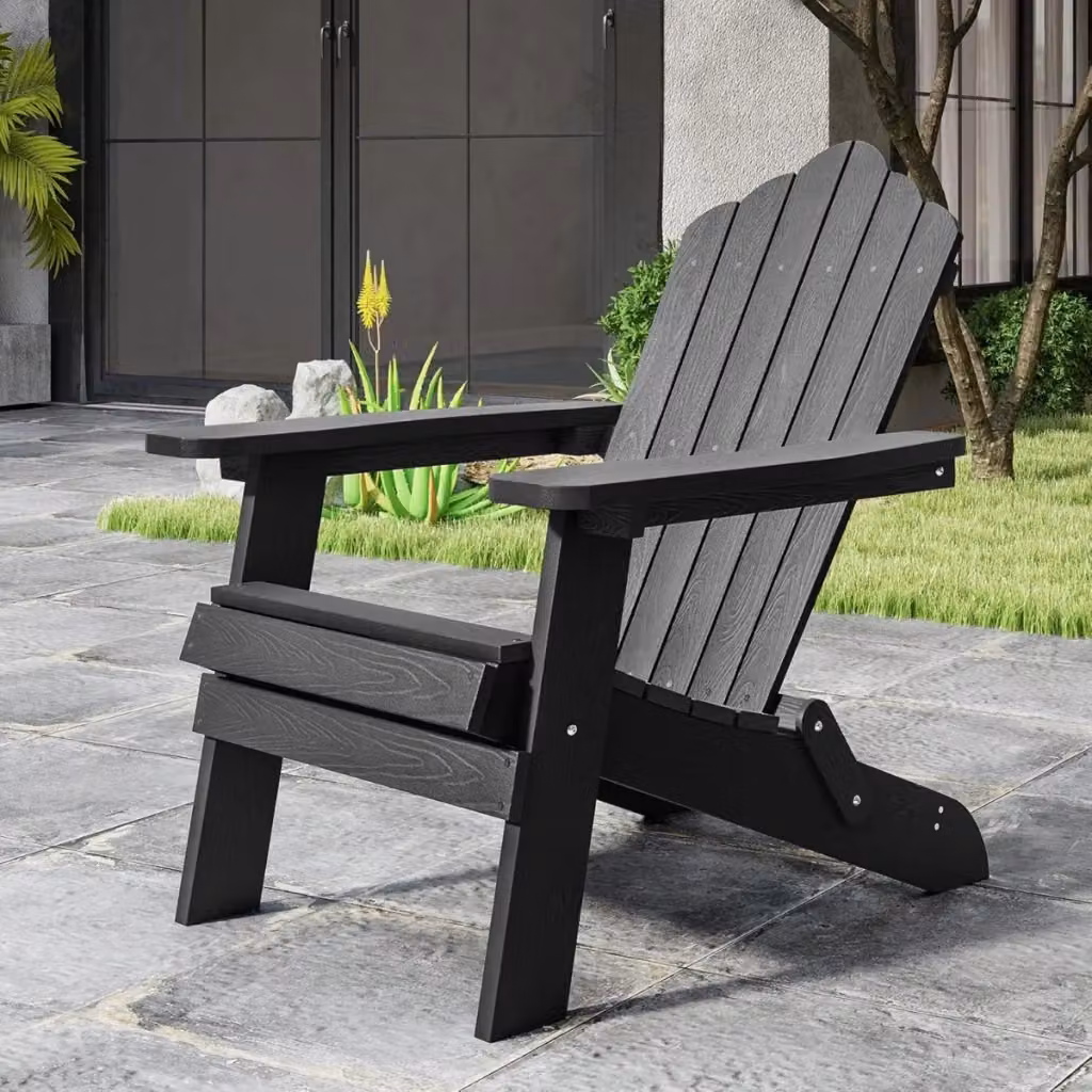 Sedia Adirondack pieghevole in plastica resistente alle intemperie con braccioli, colore nero, ideale per giardino e terrazza – 2