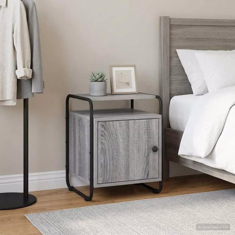 Armadio da notte moderno vidaXL in legno ingegnerizzato e metallo, colore grigio e nero