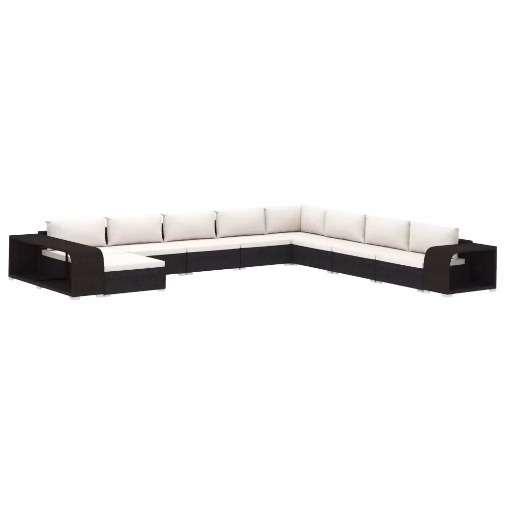 vidaXL Set Divani da Giardino 11 pz in Polyrattan con Cuscini e Tavolino da Esterno Nero – 2