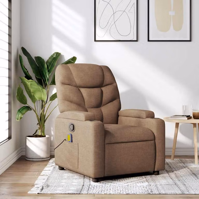 vidaXL Poltrona Reclinabile Relax in Tessuto Marrone con Braccioli e Regolazione Manuale