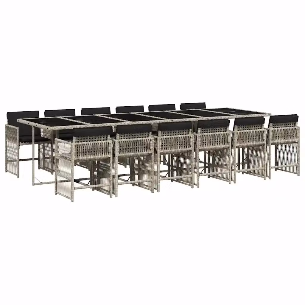 Set da pranzo da giardino vidaXL in polyrattan con cuscini e tavolo in vetro, 13 pezzi, grigio antracite – 2
