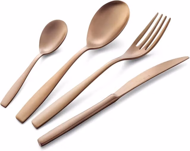 Set di Posate Eme Eleven Sahara da 24 Pezzi in Acciaio 18/10 con Finitura Sabbiata PVD Oro Opaco