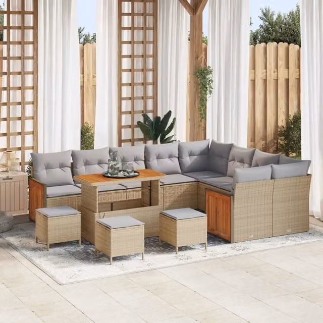 Set Divano da Giardino Moderno vidaXL a Forma a U con Cuscini e Tavolino, Colore Beige o Grigio