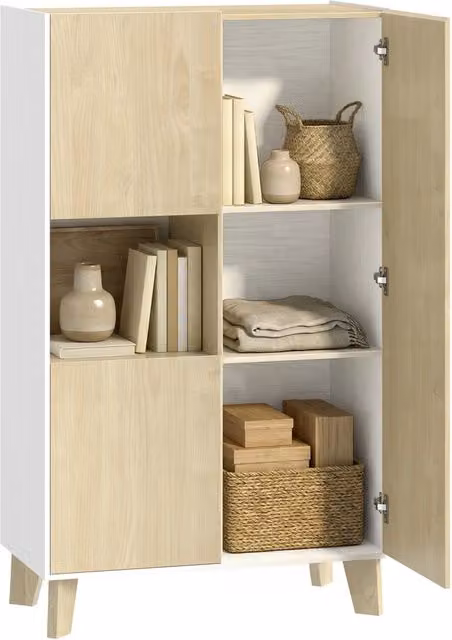 Mobile Cucina XYLO con Ante Soft Close e Ripiani Aperti, Bianco e Legno, L: 135 cm, P: 40 cm, H: 76,7 cm
