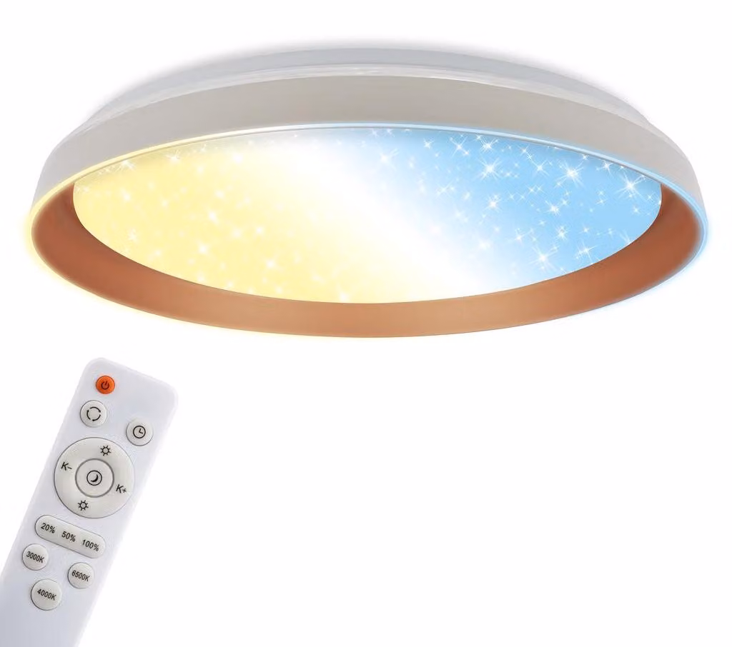 Briloner Plafoniera telecomando Ø51cm rotonda 48W 5200lm 3000K-6500K da bianco caldo a luce diurna dimmerabile grigio caldo caffè - Lampada da soffitto soggiorno