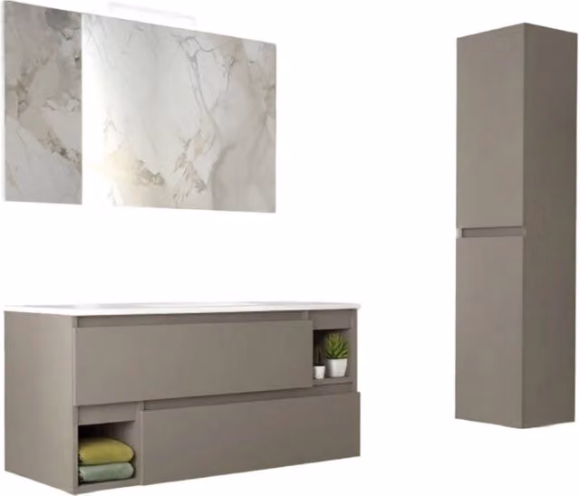 Mobile da Bagno Sospeso con Lavabo 100 cm e Specchio Dany Tortora