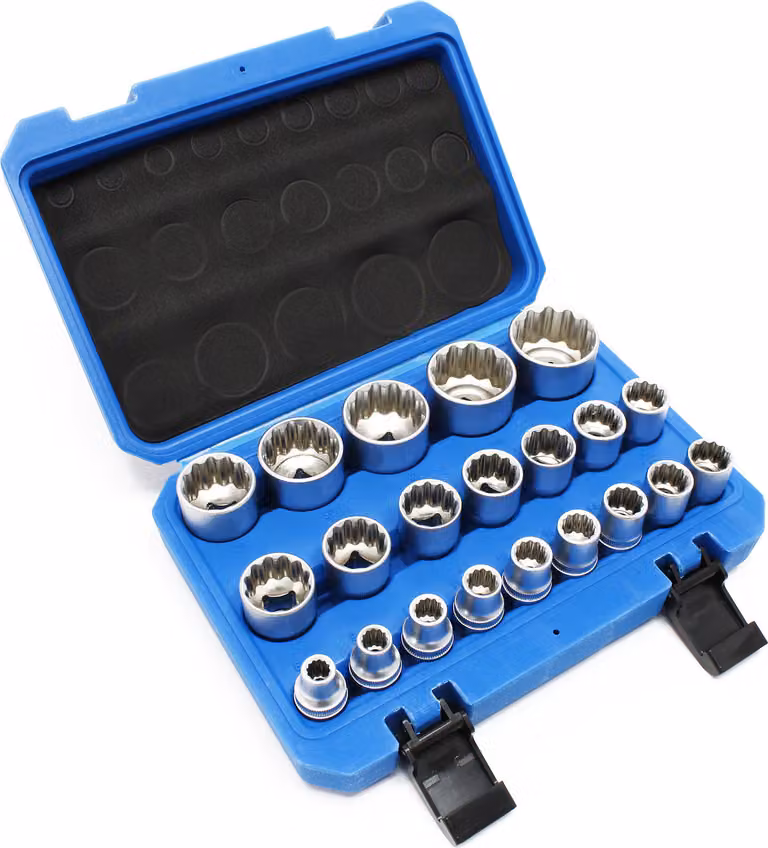 Set di chiavi a bussola 1/2" (12,7 mm) 21 pezzi bussole multidenti 8-36 mm per chiavi dinamometriche, bussole di alta qualità per officine, bussole per lavori di avvitamento