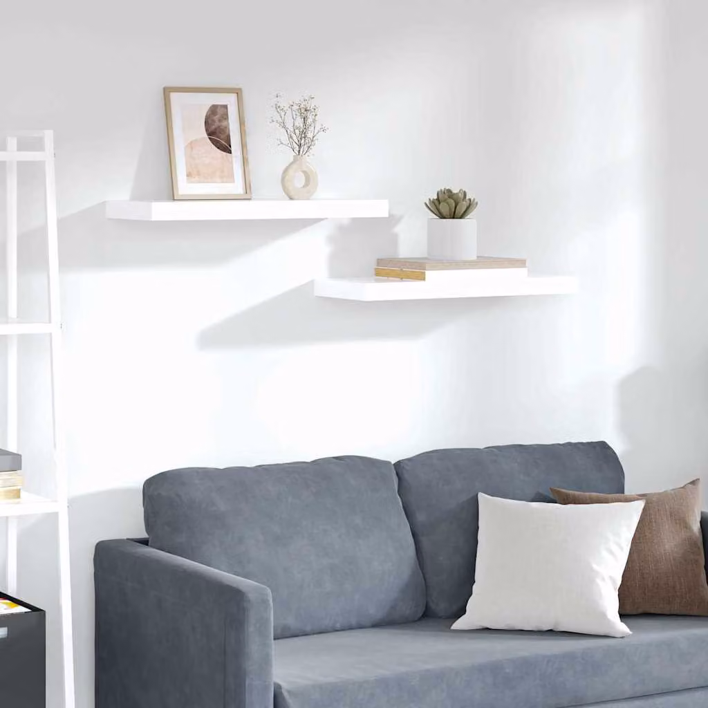 Set di 2 Scaffali a Parete vidaXL in MDF Bianco Lucido L: 60 cm, P: 23,5 cm, H: 3,8 cm