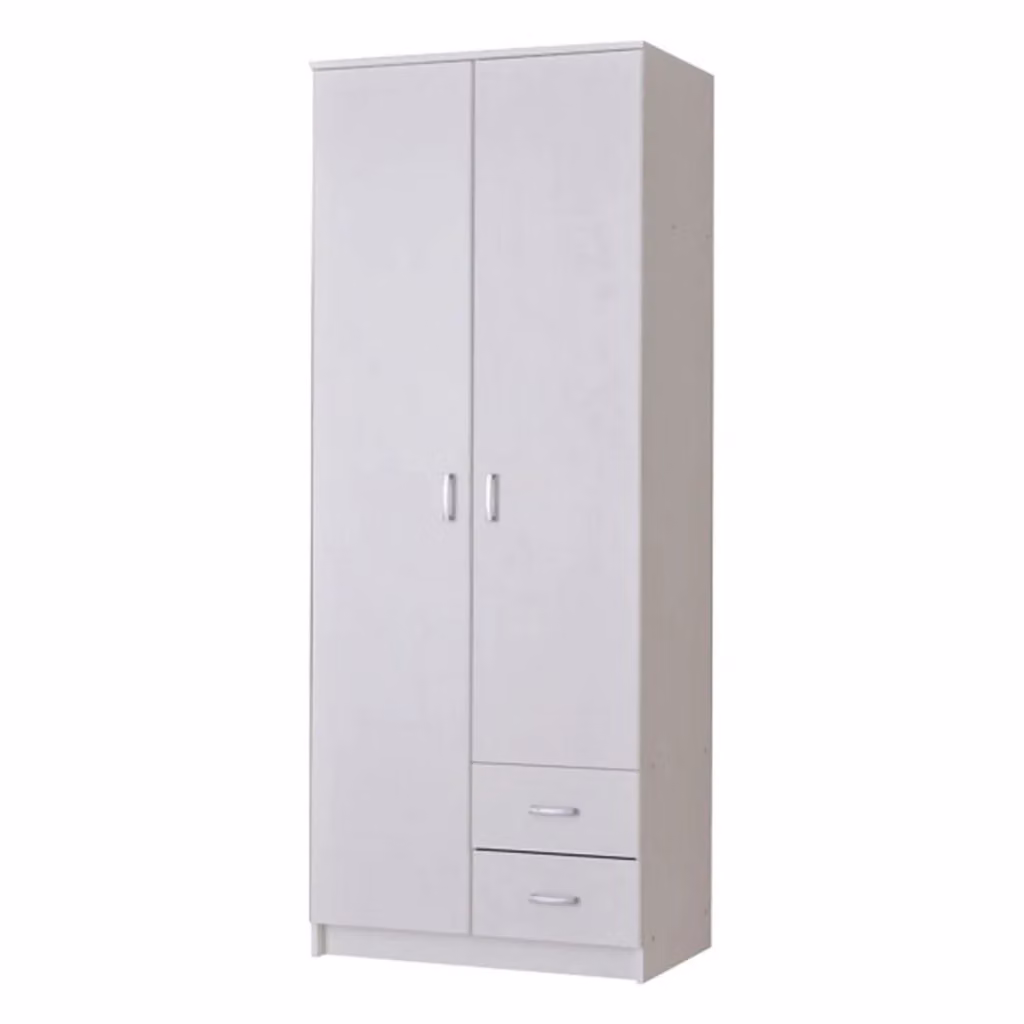 Armadio da camera da letto moderno DMORA con 2 ante, cassetti interni e appendiabiti, Bianco opaco, L: 80 cm, H: 205 cm – 2