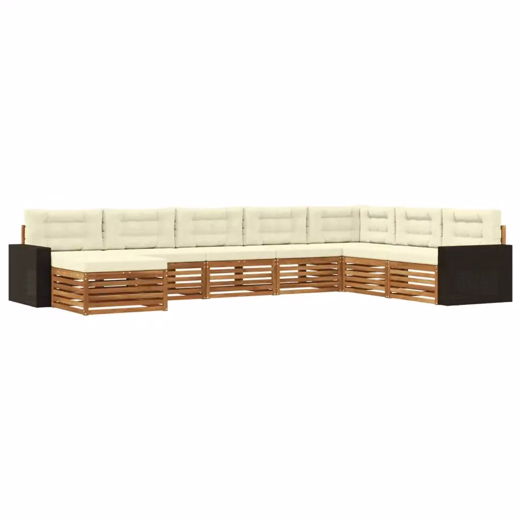 Set di divani da esterno a L con pouf vidaXL in legno di acacia, 8 pezzi, Beige e Bianco – 2