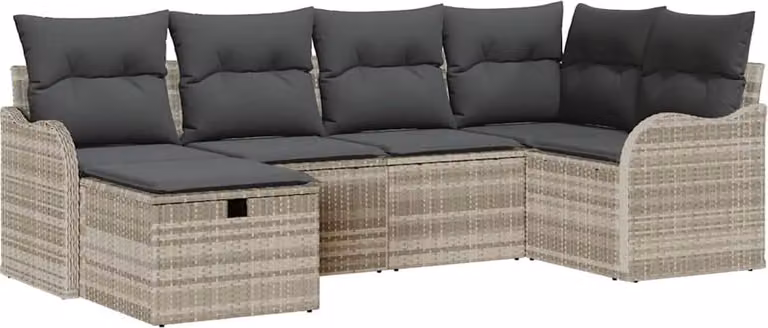 Set Divano da Giardino 6 pcs Grigio chiaro Poly Rattan