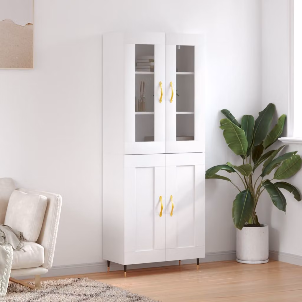 Credenza moderna vidaXL bianca con ante in vetro e ripiani interni L: 69,5 cm, P: 34,0 cm, H: 180,0 cm
