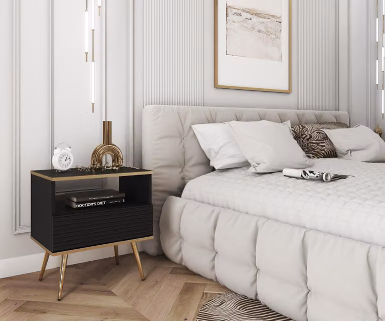 Comodino JENY 2 - nero / oro / gambe oro
